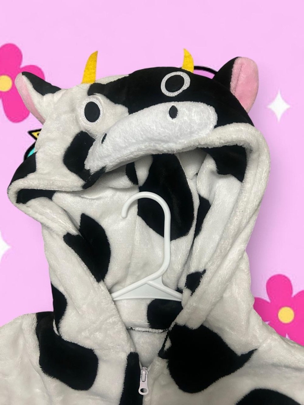 Cow Print Hooded Onesie - Black & White Plush